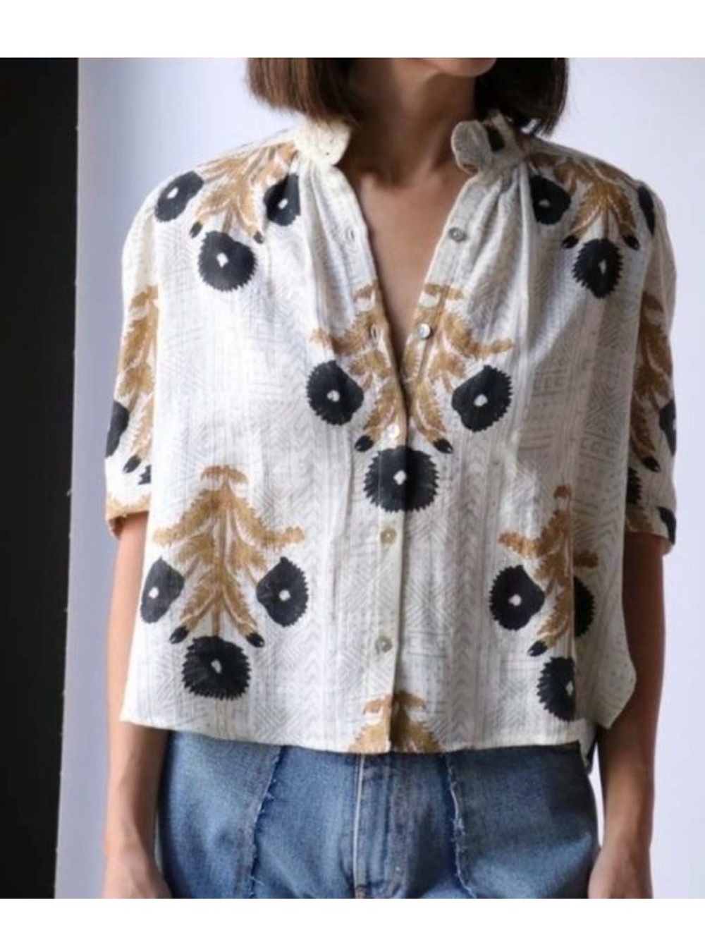 Alix Of Bohemia Winnie Noir Triple Bloom Shirt Boho Quiet Luxury NWOT S